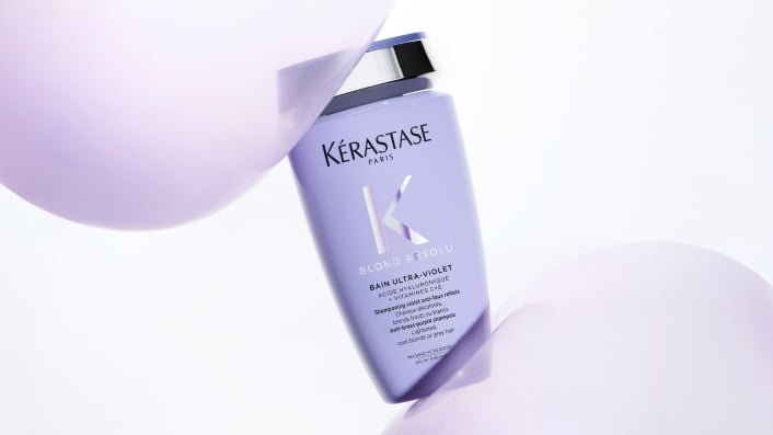 Kérastase Canada Blond Absolu Bain Ultra-Violet professional purple shampoo for brassiness neutralization.
